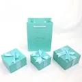 Schmuck-Geschenkset in Tiffany-Blau mit drei Schleifenboxen und einer passenden Tragetasche - Seeblaue Buchstabentasche (Ohne Schmuck)