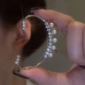 Elegant silver butterfly ear cuff featuring sparkling rhinestones and white pearls detail - Left Ear / Silver Pearl Style (17#)