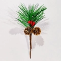 Artificial pine branch with green needles, pine cones and red berries for Christmas decor - No. 6 Red Flower Core Style
