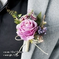 Purple artificial rose boutonniere with golden ribbon, size 10x13cm for wedding suits - Lilac Purple