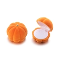 Orange pumpkin shaped velvet jewelry box for rings and earrings shown open and closed - Pumpkin Orange
