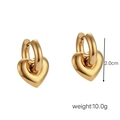 Polished 18K gold-plated stainless steel hoop earrings with heart charms, 2.0cm height - Heart / Gold