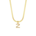 Gold-plated flat snake chain necklace with pearl-encrusted letter Z pendant - Style Z