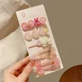 5-piece pink hair clip set with resin bear, white flower and heart shapes for women - #19#5198 Pink Heart 5-piece Set