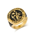Anillo de sello de San Cristóbal dorado con esmalte negro y grabado de protección - US 7 / Dorado