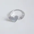 Adjustable silver bow heart ring with rhinestones and minimalist gray metal inlay - Silver Plated Shell Heart Open Ring (B418)