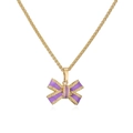 Macro view of golden bow pendant with vibrant purple enamel and beaded texture details - Necklace (1 Piece) / Purple