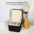 Joyero de cuero PU negro para 5 pulseras con interior de terciopelo beige suave - 5 Ranuras / Exterior Negro Interior Beige