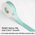 2.5cm light blue-green matte cotton ribbon roll for gift wrapping and floral bouquets - Double-sided Matte Cotton / 2.5cm Wide * 20 Yards / Liberation Blue
