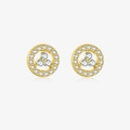 Elegant gold S925 silver stud earrings with sparkling circular zircon crystals - 18K Gold (Studs - White Stone)