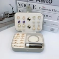 Light grey leather jewelry box with beige velvet lining featuring stud and ring slots - PU Medium Double Layer Earring Style / Gray
