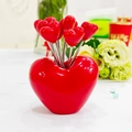 Red heart-shaped fruit fork set with storage base made of durable stainless steel - Red Heart Base + 10 Red Heart Forks