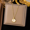 Exquisite gold rose pendant necklace with white enamel inlay on a vintage twist chain - Enamel Rose (H180)