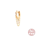 925 sterling silver gold huggie earrings with zircon rectangle pendant and chain tassel - Single Piece / Gold-White Zircon