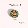 Detailed view of a 1.32cm gold heart pendant with green gems for jewelry making - Green Gem Barrel Bead (YYAC025034-G)