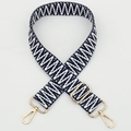 Adjustable navy and white geometric woven bag strap with gold metal lobster clasps - No.287 Gold Hook