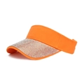 Detailed side view of orange sun visor featuring sparkling silver rhinestone embellishments - Orange