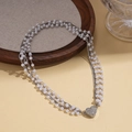 Elegant multi-layer pearl necklace with rhinestone-encrusted heart magnetic clasp pendant - Multi-layer Heart Style / White