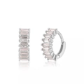 Silver hoop earrings with rectangular pink zircon stones shown on a white background - Silver with Hot Pink Baguette Zircon Hoop