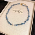 Light blue stone necklace with a baroque pearl and gold chain in a jewelry tray - Blue Stone Pearl Necklace (119#)