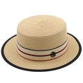 Cappello di paglia classico con nastro a righe e dettaglio logo M - M (56-58cm) / Beige