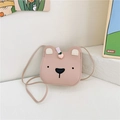 Pink cartoon bear crossbody bag for children with adjustable strap and peach ornament - Lotus root pink