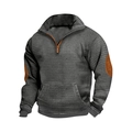 Dunkelgraues Herren Sweatshirt mit Waffelstrick, Reißverschluss und orangen Ellbogen-Patches - S / Dunkelgrau