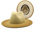 Classic wide brim fedora hat in gradient khaki wool felt with adjustable inner band - M (56-58cm) / Ginger Yellow