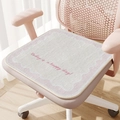 Rosa-beiges Wellenkanten-Sitzkissen mit Text-Aufdruck auf einem Bürostuhl - 40*40cm / Rosa & Weiß