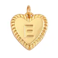 Gold plated heart pendant featuring engraved letter E with twisted rope border design - Heart Letter E
