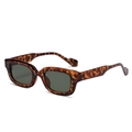 Retro square tortoiseshell sunglasses with dark green lenses in a classic 45-degree view - Leopard Frame Dark Green Lens