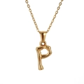 Golden stainless steel bamboo texture necklace featuring letter P pendant - Letter P