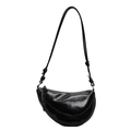 Minimalist black crescent saddle bag in smooth leather with adjustable knotted strap - Black