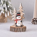Décoration de table de Noël en bois avec bonhomme de neige et sapins enneigés sur socle - Bonhomme de Neige