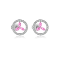 S925 sterling silver stud earring with three pink marquise-cut stones and clear accents - Silver Pink Flower