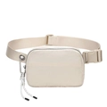 Cream beige waterproof nylon sports waist bag with adjustable strap and decorative cord - Off White