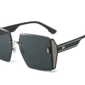 Fashionable rimless oversized black sunglasses with dark gray lenses and silver trim - Metal Logo / Black Frame Black Grey Lens