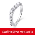 Classic S925 sterling silver band ring with 9 round-cut moissanite stones in prong setting - Silver - Simple Row Setting Style (R13893)