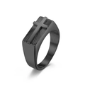 Herren Siegelring aus schwarzem Edelstahl mit geprägtem Kreuz und Sonnenstrahl - Schwarz / Größe 7