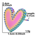 Detailed size specifications for heart-shaped rainbow stainless steel stud earrings - D95-Milgrain Heart / Rainbow