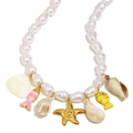 Collar de perlas barrocas con colgantes de estrella de mar y concha en oro de 18K - Collar de Colgante de Océano Perla Barroca Dorada