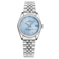 Luxury women's quartz watch with light blue dial and silver Jubilee steel strap - Silver Blue Dial
