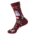 Calze natalizie bordeaux con motivi a pupazzo di neve e pinguino in maglia morbida - 1337-Pinguino Pupazzo di Neve Rosso Vino
