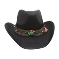 Cappello da cowboy nero intrecciato con fascia etnica e pietra turchese - Taglia unica / Nero (Stile Etnico)