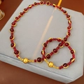 Gold plated horse pendant necklace with round red gemstone and sphere clasp in jewelry box - Necklace #61 - Gold - Red (two-piece Set)