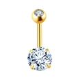 Golden stainless steel belly button ring with sparkling zircon gemstones - Gold White Zircon