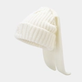 Dettaglio della trama a maglia del berretto invernale bianco con lunghe orecchie di coniglio - M (56-58cm) / Bianco