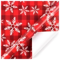 Carta da regalo natalizia a quadri rossi e neri con fiocchi di neve bianchi - Fiocco di neve / 50*70cm