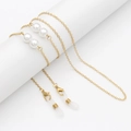 Elegant gold metal glasses chain with white pearls and adjustable silicone loops - 4 Pearls Gold Tone
