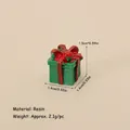Miniature green Christmas gift box in resin with red bow decoration, size 1.4x1.4x1.5cm - No.47 - Resin Mini Gift Box - Green